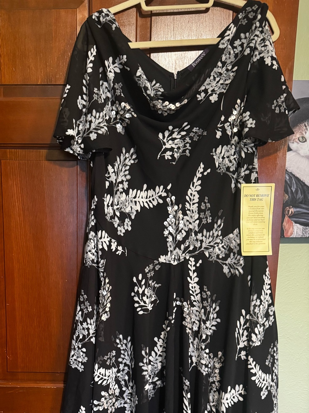 Roaman's Black and White Floral High-Low Dress